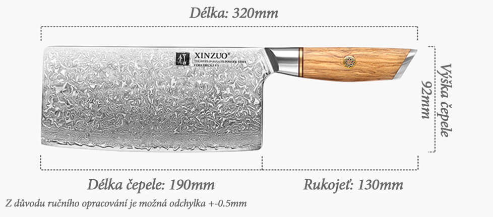 Rozměry nože TAO XinZuo Lan B37 7.5